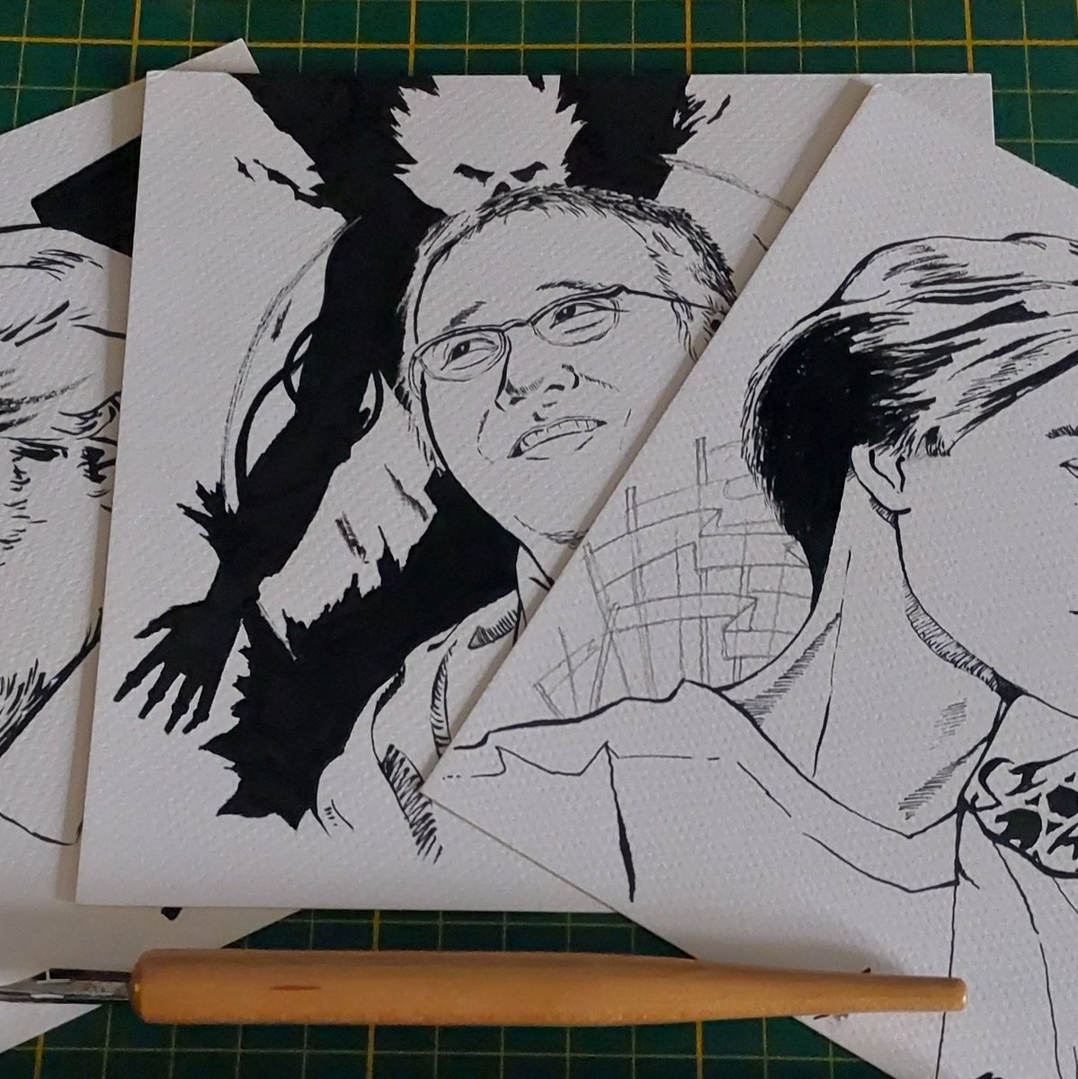 Happy birthday to #KatsuhiroOtomo, one of the most influential #manga authors of our time 🙇‍♂️ His imagination has opened a window onto the many facets of the future. Here's a portrait of him that I drew using a nib and a fude pen, which I’ve hung on a wall in my studio