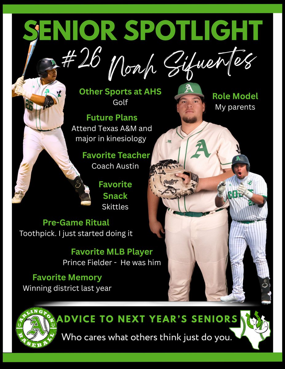 AHSColtBaseball's tweet photo. Senior Spotlight #26 Noah Sifuentes @sifuentes_noah @ArlingtonHigh @AHStuSection https://t.co/s98Z2vkQoD