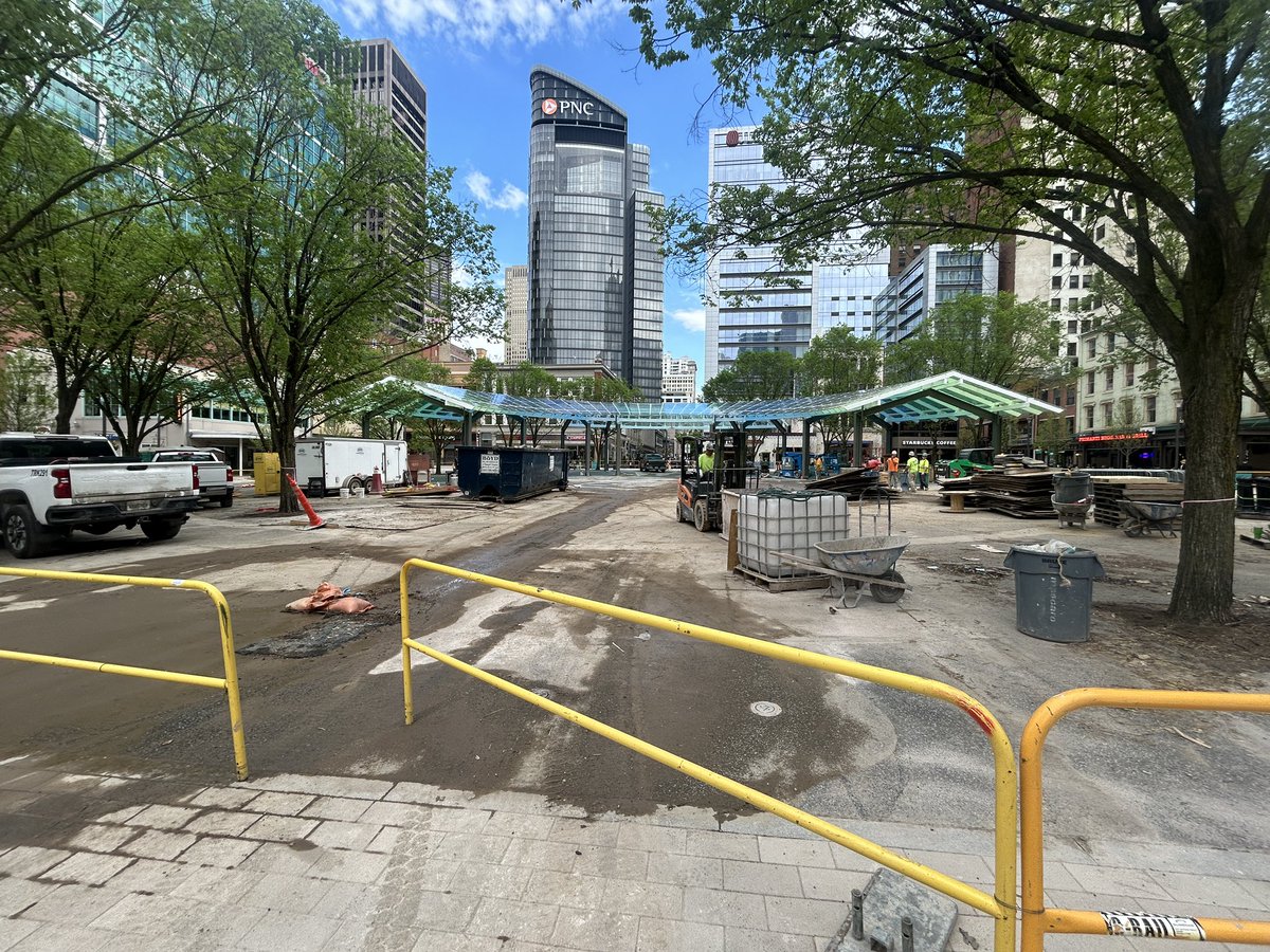 RickyReports's tweet photo. The big construction fences that blocked the view into Market Square for the past year are down.

Pittsburgh Mayor Corey O’Connor said over the weekend the project will wrap up this week - in time for the NFL Draft. @KDKA https://t.co/cNs7m7LjLD