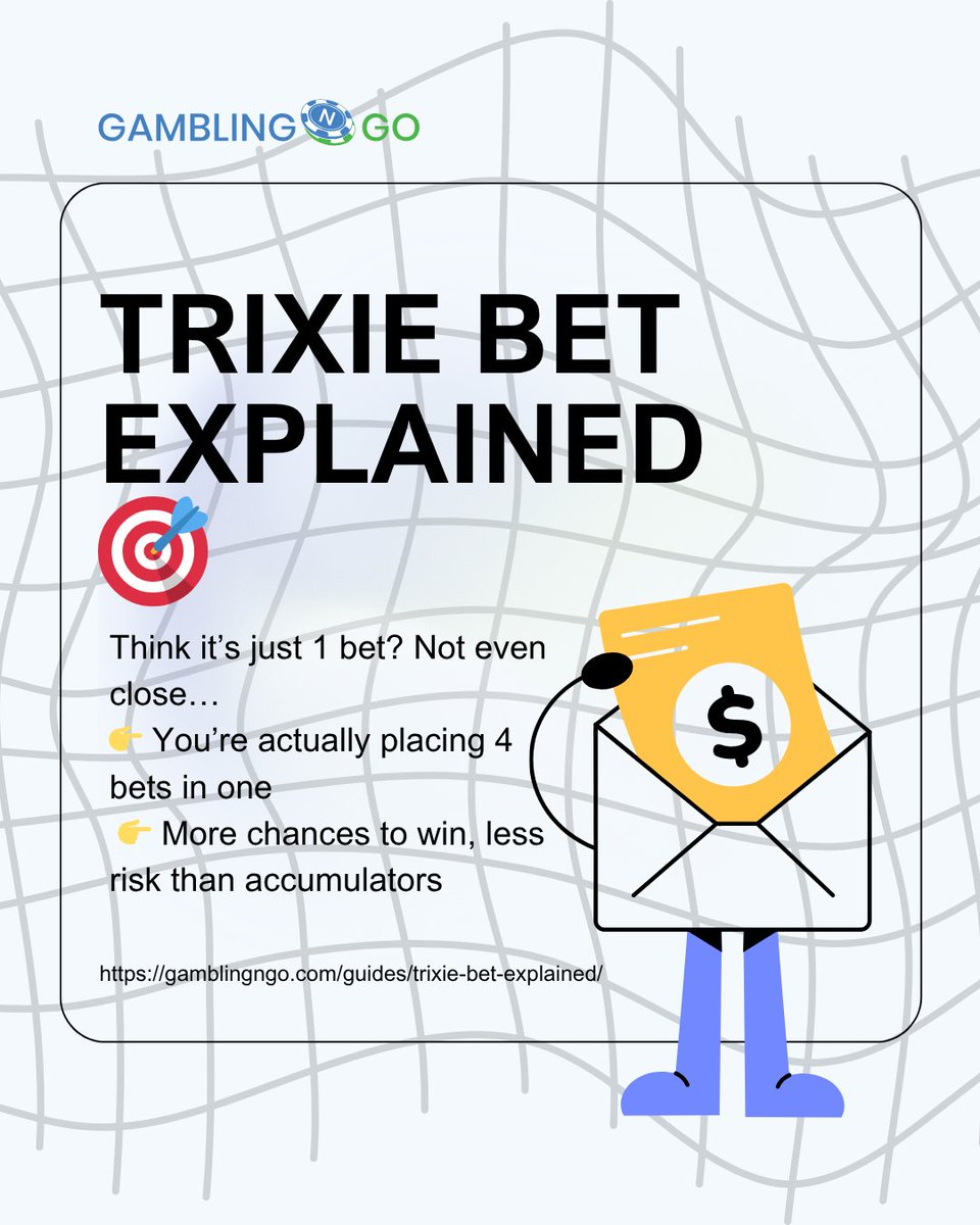 gamblingngo's tweet image. Trixie bet = the smart bettor’s cheat code 🎯

Think you need ALL picks to win? Think again 😏

With a Trixie:
✔ 3 selections = 4 bets
✔ Hit 2 → you still get paid 💰
✔ Hit 3 → you cash BIG 💸

#trixiebet #winmore #learnmore #gngo