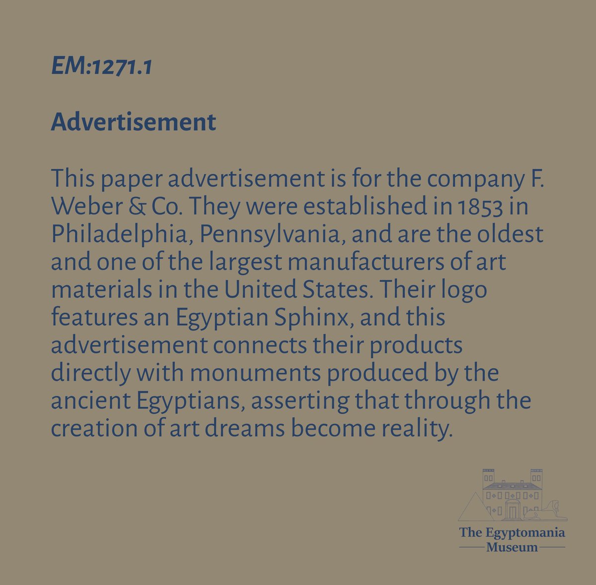 EgyptomaniaMuse's tweet image. Day 104 of #photoaday 

The oldest art materials company in the United States, not only had a Sphinx logo, but used ancient Egypt to advertise its products 

#365days #365daychallenge #365photodaychallenge