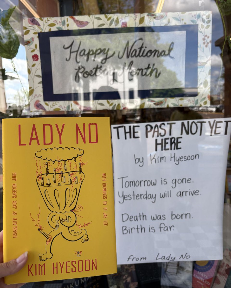 SquareBooks's tweet photo. Today's #NationalPoetryMonth selection is The Past Not Yet Here by award-winning Korean poet Kim Hyesoon, from her collection of poems/essays/digital performance art writing titled after her online persona, Lady No. Find copies in store or online at https://t.co/46bC8oy4Dg. https://t.co/umpJf04WvS