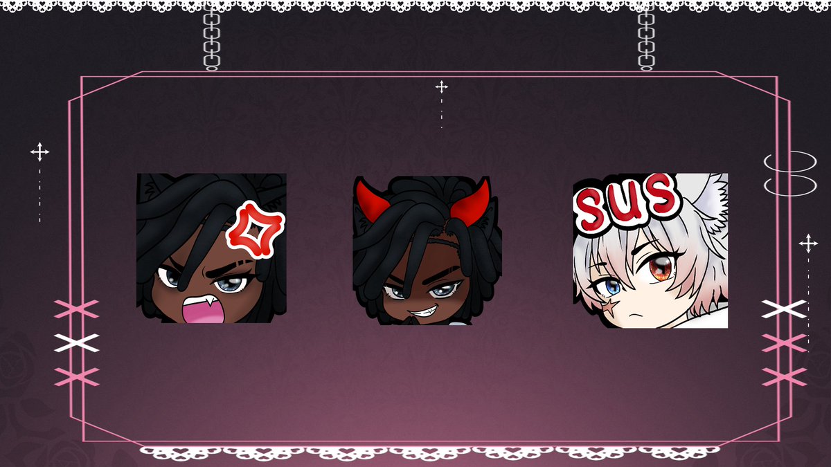 Raffle emotes that i have done. Raffles are held in my discord when I have time to do stuff :D