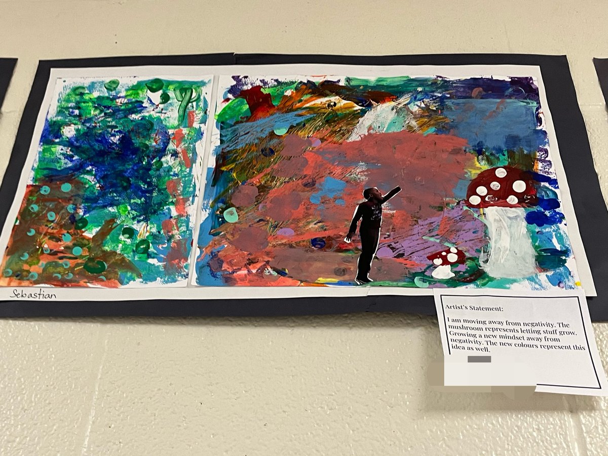margaret_ps's tweet image. What do you want to leave behind? Art to express growth and our multi layers as humans! Great reflections grade 4/5s! #MargaretProud #moveforward #colours #shapes #lines #texture #expression #reflect 💜💙