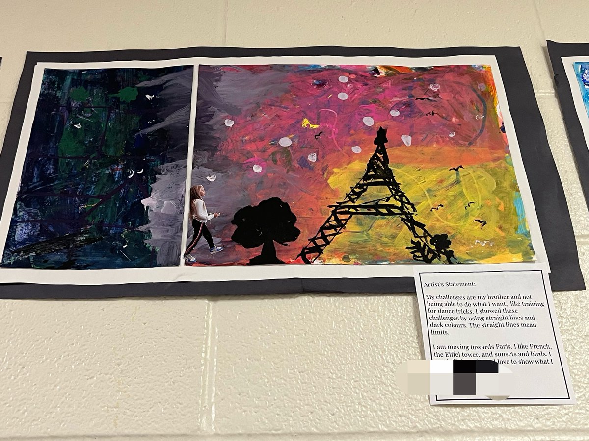 margaret_ps's tweet image. What do you want to leave behind? Art to express growth and our multi layers as humans! Great reflections grade 4/5s! #MargaretProud #moveforward #colours #shapes #lines #texture #expression #reflect 💜💙