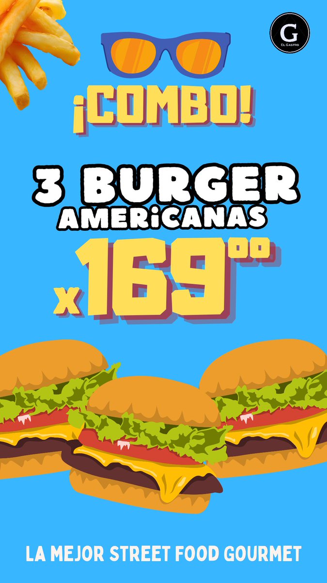 ElGastroBurger's tweet photo. Este mes regresó la PROMO de 3 X 169°°
en hamburguesas Americanas.
Pide al tel.: 8711316153

Solo en El Gastro, la mejor Street Food Gourmet de la Laguna.
DESDE 2015.

MARTES A DOMINGO • 2 PM - 11 PM.

Bravo 380 (esquina con Patoni), Centro Gómez Palacio, Dgo. https://t.co/GrnZVMaWqe