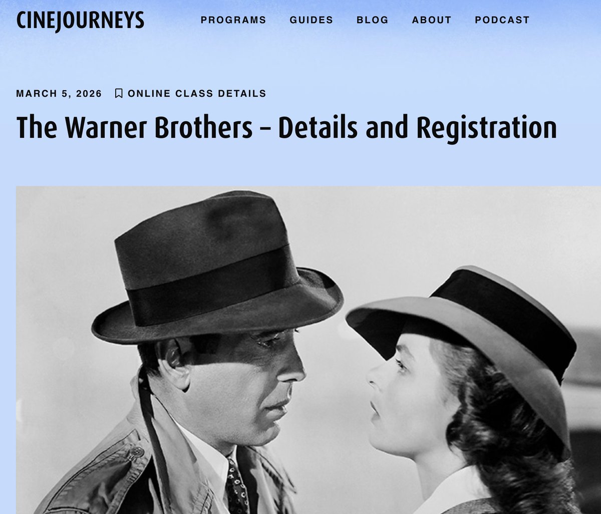 chrisyogerst's tweet photo. My online class on Warner Bros. starts Thursday at Cinejourneys! All meetings will be saved and you can watch anytime. Come enjoy the storied history of my favorite Hollywood founding family!

Maybe some friends can boost? @selfstyledsiren @TomDohertyfilm https://t.co/zP1ECOvRAW