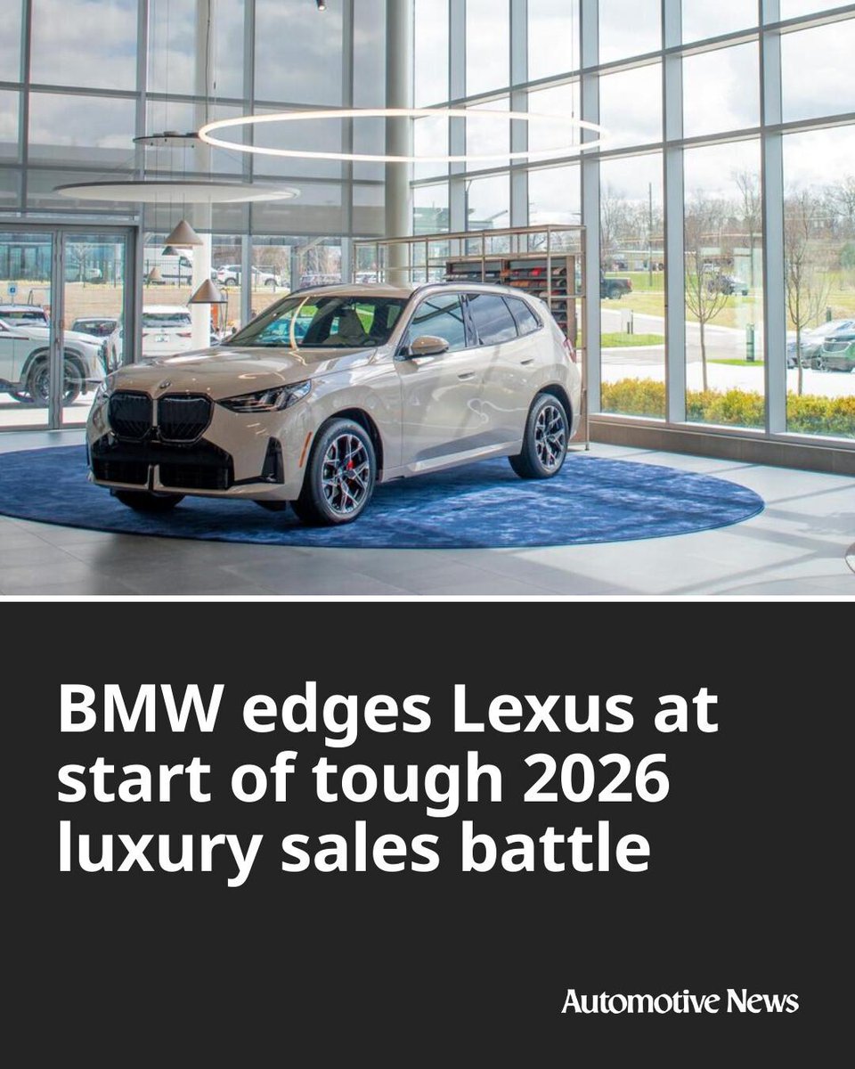 Automotive_News's tweet image. BMW barely held off Lexus to remain atop the 2026 U.S. luxury sales standings in the first quarter by fewer than 3,300 vehicles.

#BMW #Lexus #automotive #autoindustry