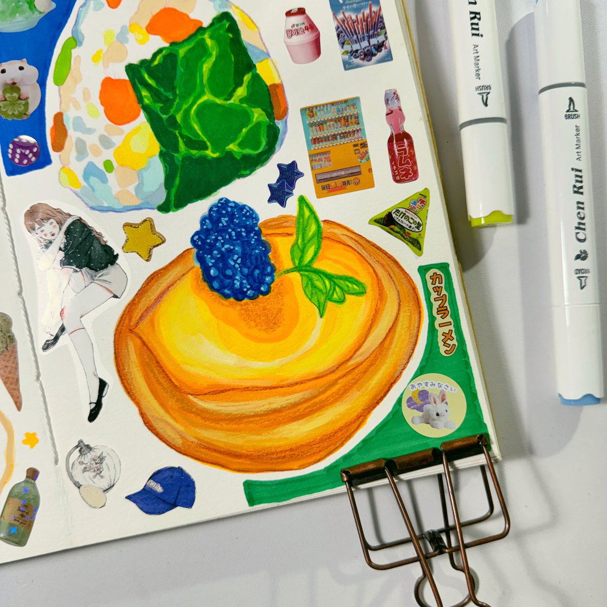 lovunakim's tweet image. Food drawing with Chen Rui marker 🍙🥧✨