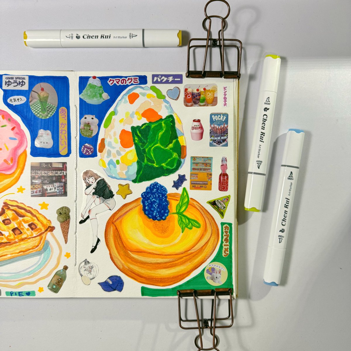 lovunakim's tweet image. Food drawing with Chen Rui marker 🍙🥧✨