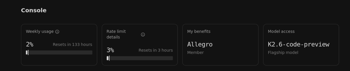 It seem I have access to kimi new model K2.6

It really better than K2.5