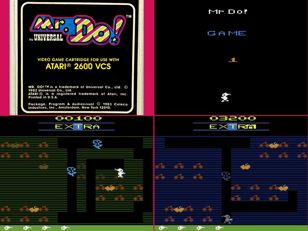 TheRetroSlayer's tweet image. Mr Do - Atari 2600 (1983)
A glowing maze comes alive with endless cherries and creeping monsters. Throwing the bouncing powerball offered a thrilling twist on classic digging adventures. This colorful gem remains a true masterpiece of the pixel era 🍒
#MrDo #Atari2600