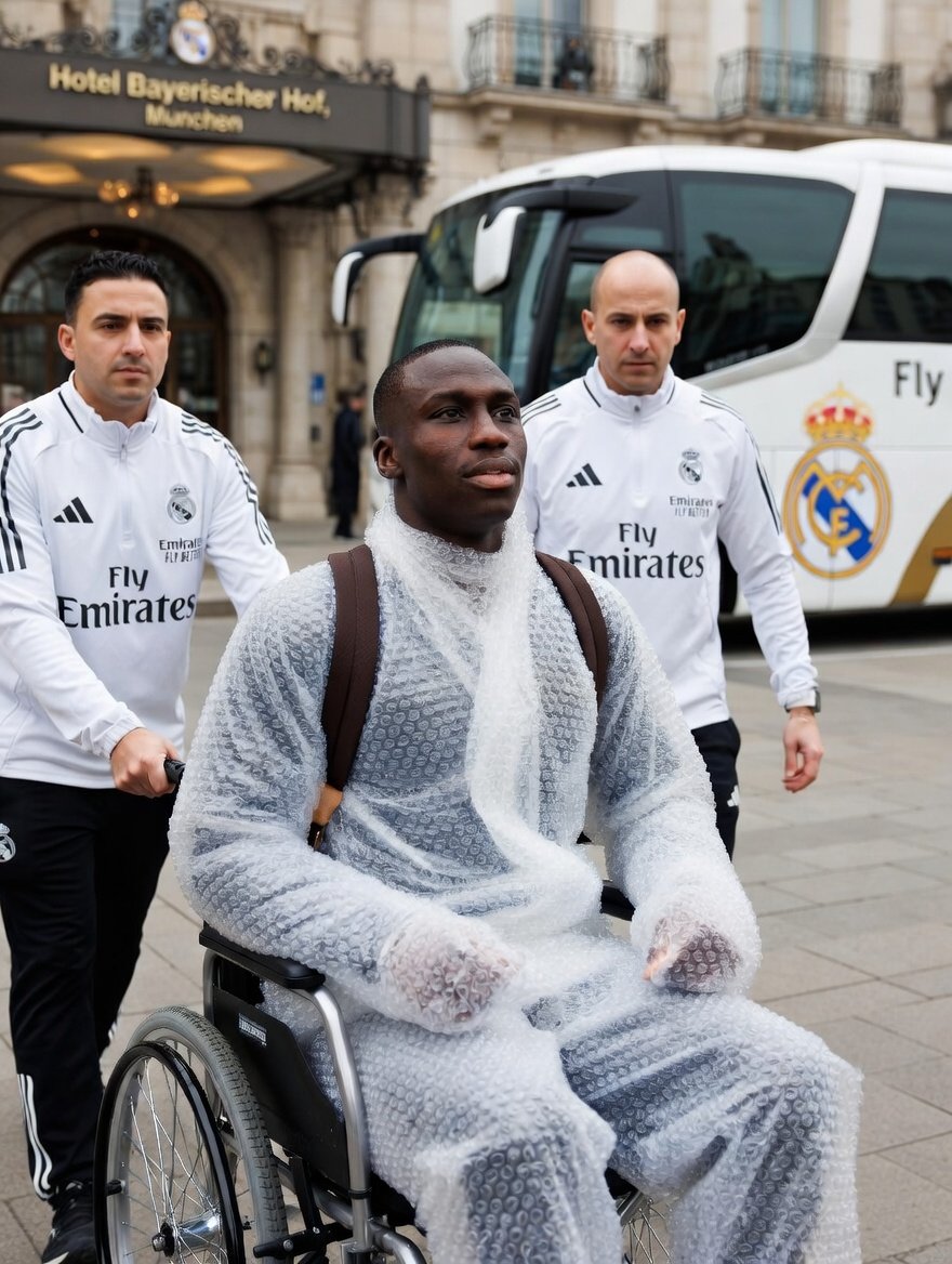 Ferland Mendy se acaba de despertar de la siesta y está siendo llevado al Allianz Arena en un coche privado para el entrenamiento previo. Necesitan más tiempo para quitarle el plástico de burbujas, vestirle y que pueda entrenar sin el más mínimo rasguño.
