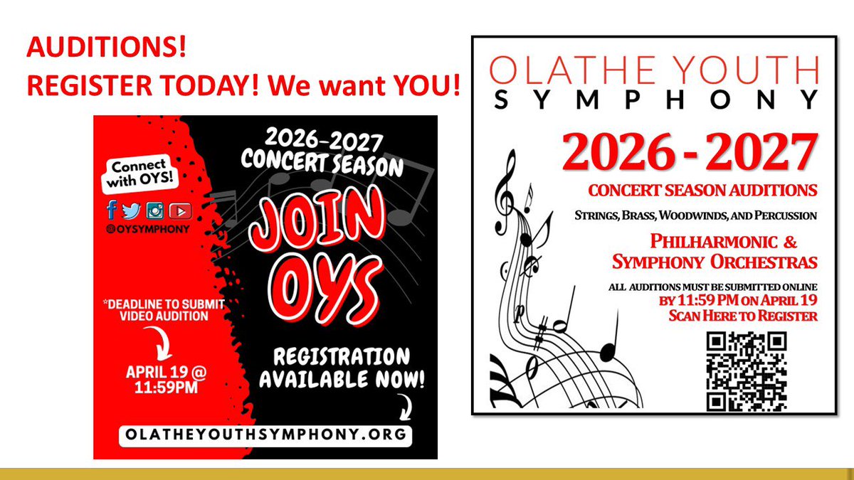 OYSymphony's tweet photo. TIME IS TICKING ⏰ ! Wanted talented young musicians! STRINGS, BRASS, WOODWINDS, PERCUSSION! Audition today for 𝐎𝐥𝐚𝐭𝐡𝐞 𝐘𝐨𝐮𝐭𝐡 𝐒𝐲𝐦𝐩𝐡𝐨𝐧𝐲! Learn more about OYS https://t.co/Ywm1Qc00lr!  Ready to register? https://t.co/Aw44OnvINj
@ABanikowski https://t.co/IClev3weWh