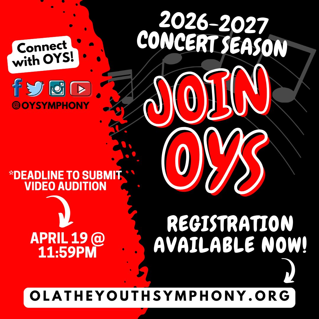 OYSymphony's tweet photo. TIME IS TICKING ⏰ ! Wanted talented young musicians! STRINGS, BRASS, WOODWINDS, PERCUSSION! Audition today for 𝐎𝐥𝐚𝐭𝐡𝐞 𝐘𝐨𝐮𝐭𝐡 𝐒𝐲𝐦𝐩𝐡𝐨𝐧𝐲! Learn more about OYS https://t.co/Ywm1Qc00lr!  Ready to register? https://t.co/Aw44OnvINj
@ABanikowski https://t.co/IClev3weWh