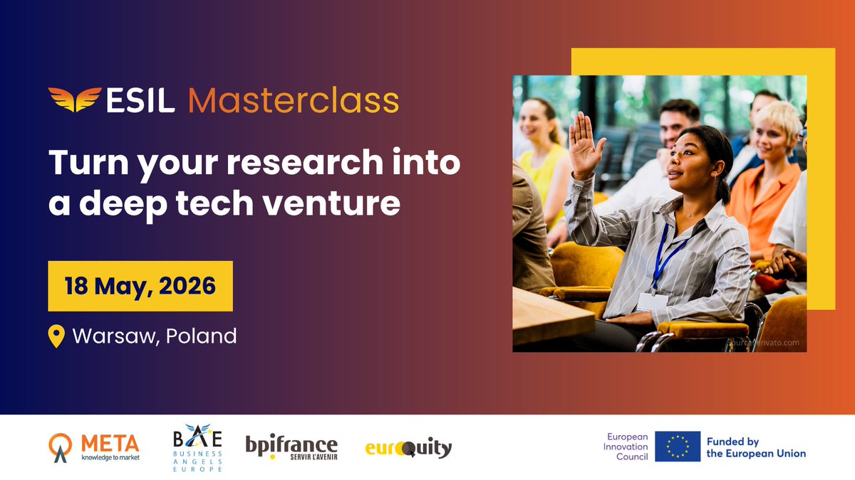 European_ESIL's tweet photo. Join the next ESIL Masterclass in Poland!
Designed for researchers, postdocs and PhDs looking to turn research into impact by connecting academia, Business Angels and the innovation ecosystem.

Learn more and register 👉https://t.co/WoTl1h2YKH https://t.co/E9r26W5dAP