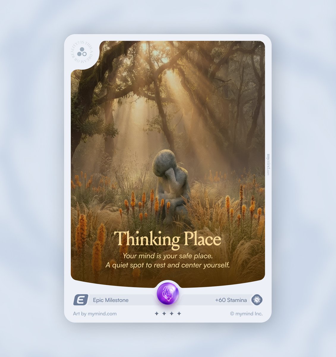 vanschneider's tweet image. Unlocking the "Thinking Place" today.

This is a RARE one. It's a hidden achievement which you can only see and unlock if you happen to qualify for it.

It's for our early supporters who signed up to mymind within the first year of its inception 🖤
