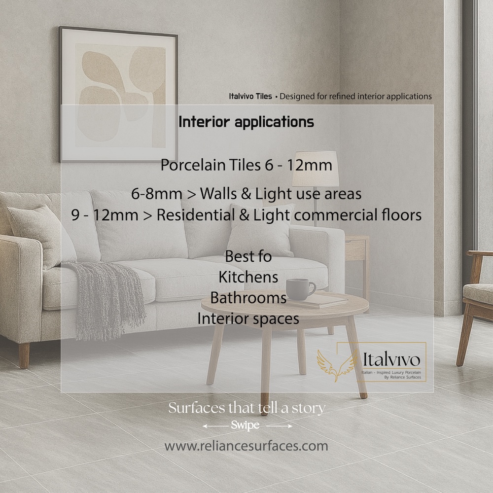 RelianceStones's tweet photo. Porcelain thickness matters.
🏡 6–12mm → Indoor tiles
🌿 20mm → Outdoor pavers
Not interchangeable. Choose the right surface.
Surfaces That Tell a Story. https://t.co/QRtFxmfIfQ