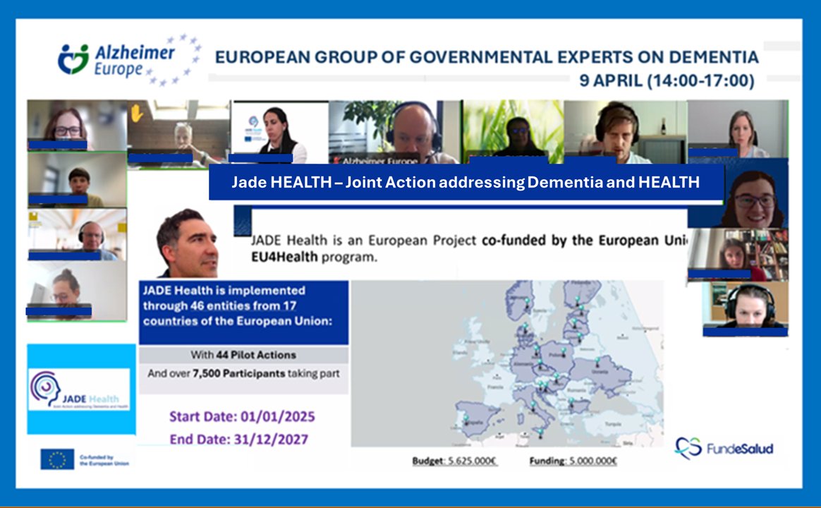 jadementia's tweet photo. JA JADE Health presented its progress at the meeting of the European Governmental Experts on Dementia – organised by Alzheimer Europe
👉 read details: https://t.co/byhlCuw3SL
#MentalHealth #EU4Health #BrainHealth #JADEHealth #Dementia https://t.co/KpgnpAZOd5