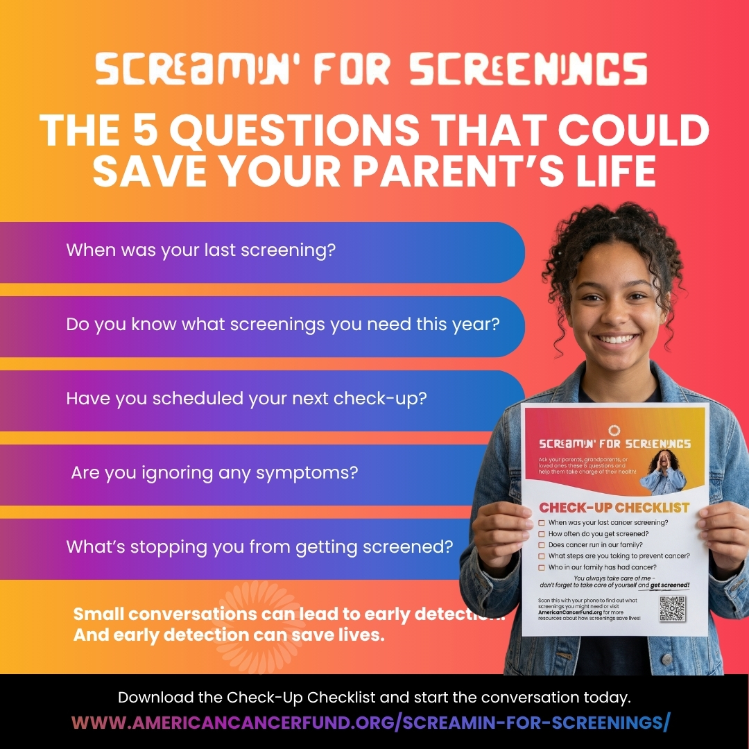 AmerCancerFund's tweet image. A simple conversation can save a life. Kids asking questions like “When was your last screening?” can prompt early detection and timely care. Sometimes, the most powerful reminders come from home. #EarlyDetection #FamilyHealth