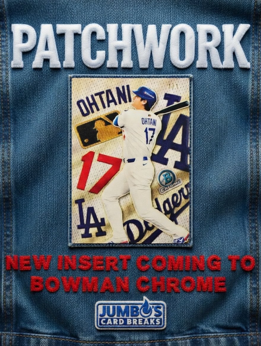 JumboSc21's tweet image. New “Patchwork” inserts are coming to Bowman Chrome! 🤩 Topps has been COOKING with the new designs this year! 🧑‍🍳 What’s your favorite new insert design from Topps so far? #SportsCards #JumbosCards #Topps #Fanatics #FYP