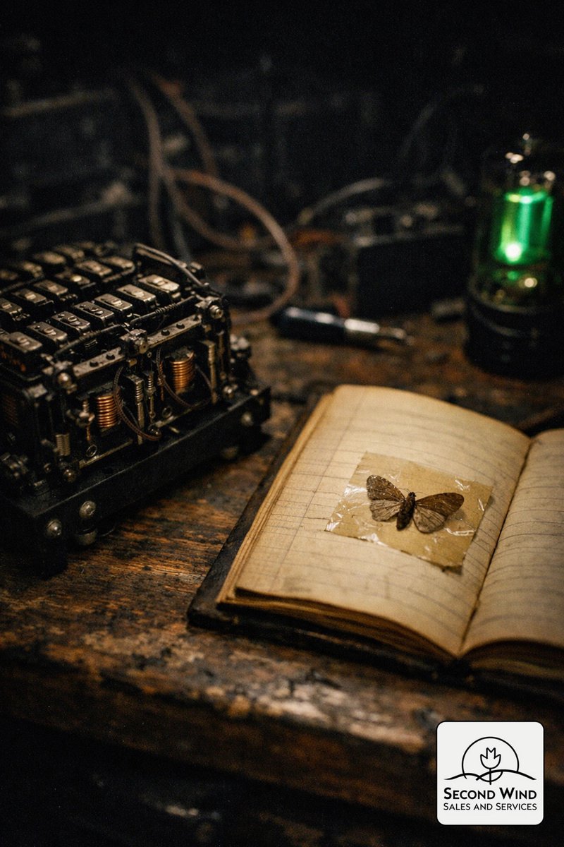 Second_Wind_S_S's tweet image. Did you know the first "computer bug" was a literal moth found in a relay of the Harvard Mark II in 1947? Grace Hopper taped it in her logbook. 🦋💻

#VintageTech #TechHistory #SecondWind #RaymondAB