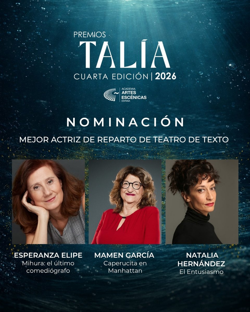academia_aaee's tweet photo. Nominaciones a Mejor Actriz de Reparto de Teatro de Texto #PremiosTalía2026 https://t.co/IVrveRByjm