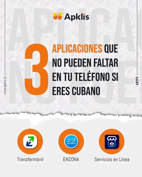 LimontaFrometa's tweet photo. ✅ "#ServiciosenLínea": la aplicación y tienda para gestionar todos los servicios de #ETECSA, 
✅ #Transfermóvil y #ENZONA, pasarelas de pago más utilizadas
👉🏻En Apklis puedes actualizar las tres aplicaciones de forma automática
¡La #TransformaciónDigital está en tus manos! 👌 https://t.co/VyrZcvYFZB