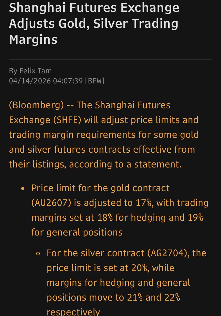 silvertrade's tweet image. 🚨SHFE ADJUSTS GOLD, SILVER PRICE LIMITES &amp;amp; TRADING MARGINS🎇

🎇SHFE Gold price limit adjusted to 17%, margins changed to 18% for hedging, 19% general 

🎇SHFE Silver price limit adjusted to 20%, margins changed to 21% for hedging, 22% general

⚡️Margin &amp;amp; price limit changes