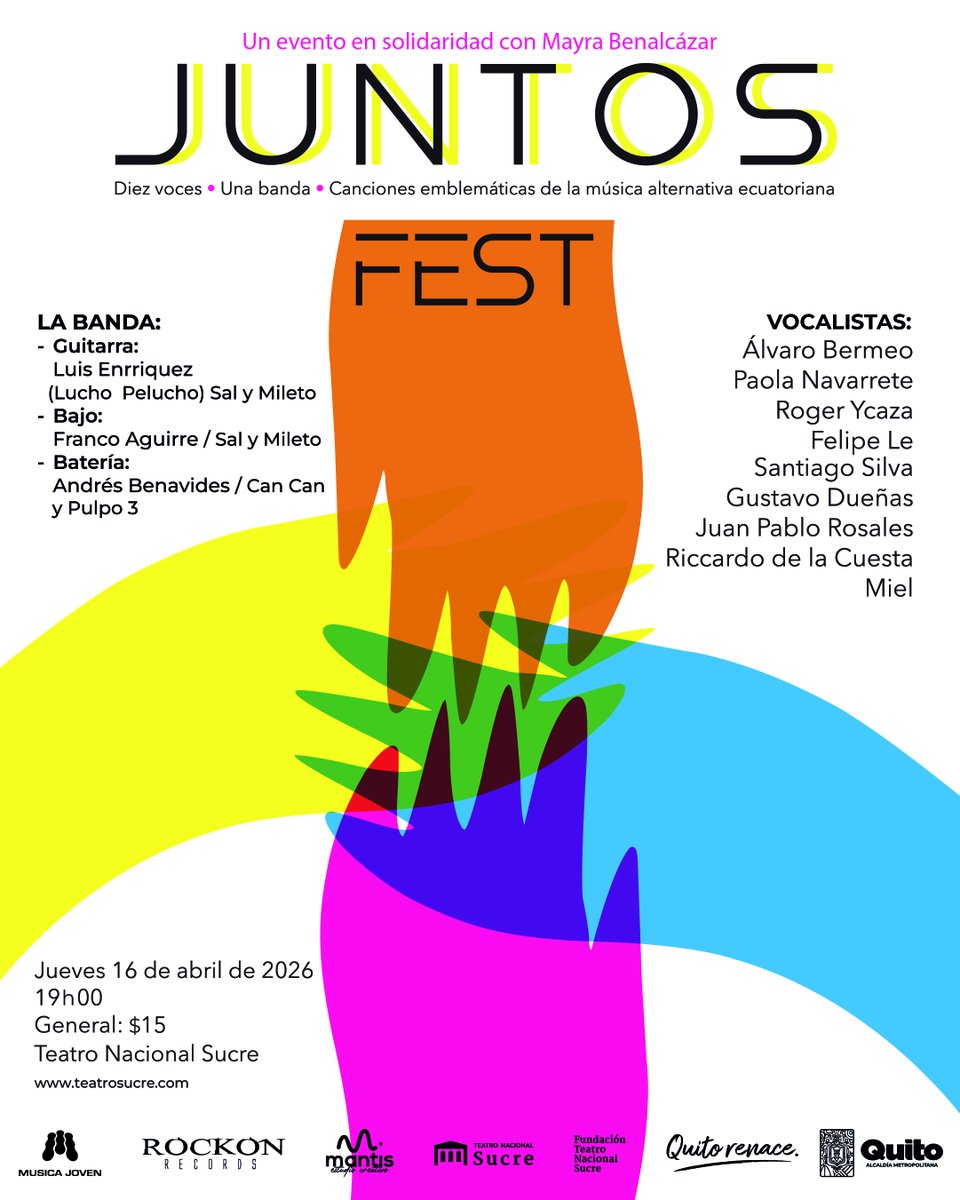 CartonRock's tweet photo. 🎵🤝 #JUNTOSFEST  | Una súper banda🎸: Luis Enríquez “Lucho Pelucho” en guitarra, @franco4cuerdas en bajo (Sal y Mileto) y Andrés Benavides (CanCan /Pulpo3) en batería
🎨 Ilustración afiche : @rogerycaza

@juntosfest
En solidaridad con Mayra Benalcázar

📅 Jueves 16 de abril... https://t.co/Acsex5o51G