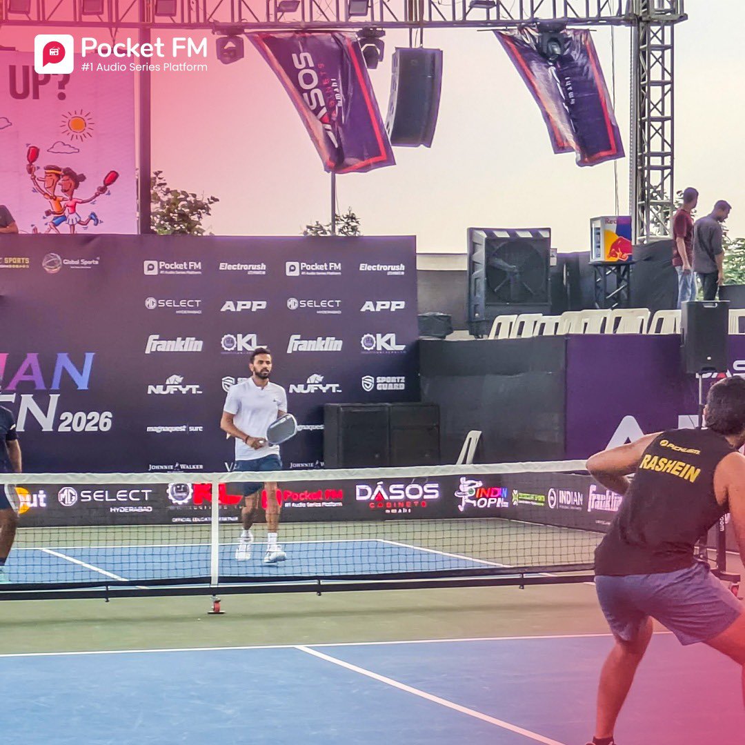PocketFM_App's tweet photo. What happens when India’s fastest-growing sport meets the world’s largest audio series platform?
Unforgettable stories unfold across every court.

Check out a glimpse of the action when Pocket FM sponsored the Indian Open 2026 👇

#PocketFM #audioseries #IndiaKuchAchaSuno #IKAS https://t.co/gAumda3rQt
