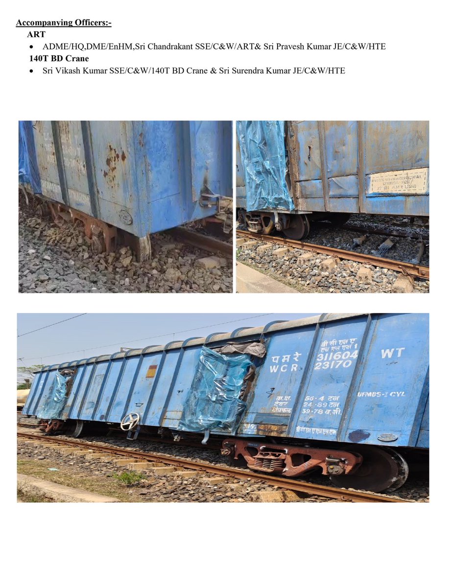 Railwhispers's tweet image. #Derailment of 3 wagons of #train no. BCN/WRS at #Muri_yard on 13.04.2026