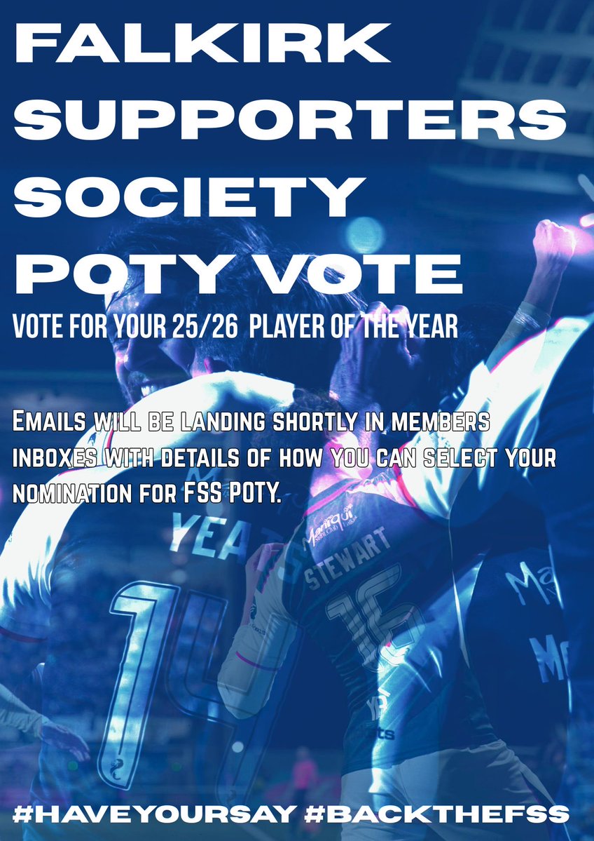 FalkirkfcSS's tweet image. 🗳️ POTY VOTING IS LIVE

📨Emails will be hitting members inboxes shortly with details of how they can select their FSS POTY!

#HaveYourSay #BackTheFSS