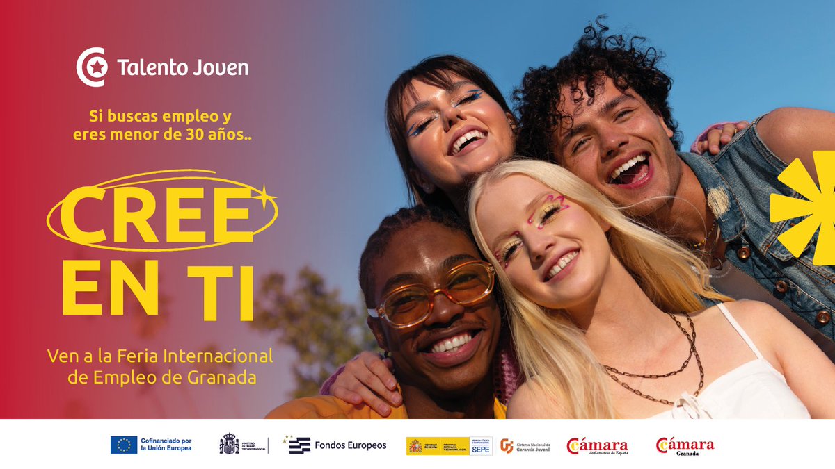 CCGranada's tweet photo. ✨ Si buscas empleo y eres menor de 30… cree en ti

Este 23 de abril tienes una cita en la Feria Internacional de Empleo de Granada. https://t.co/RbWeAdlnHP