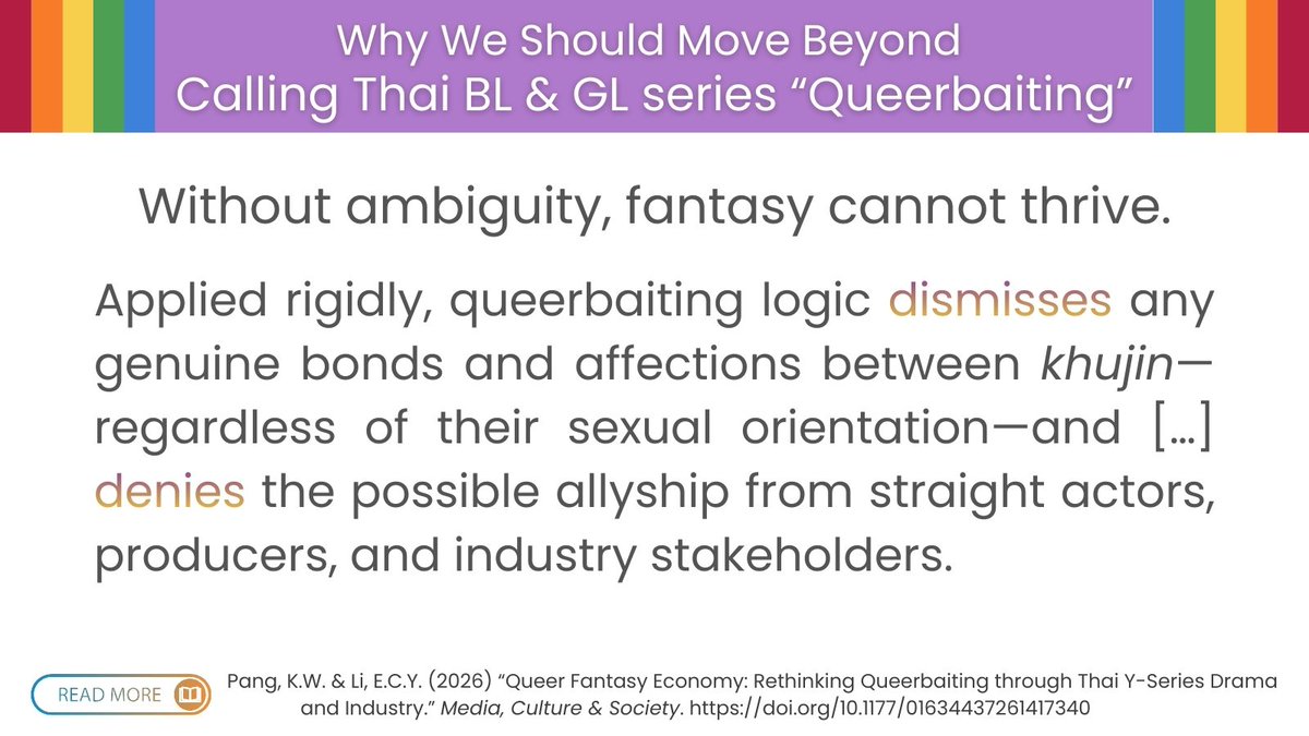 kwpangj's tweet photo. When it comes to #ThaiBL and #ThaiGL, what possibilities does queerbaiting as a critique enable, and what does it close off?

Full text: https://t.co/FxCasNS9NZ https://t.co/P7y2Dph3Hm