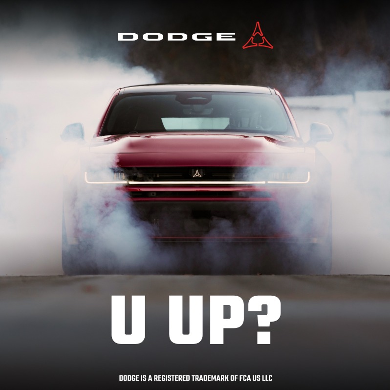 Dodge's tweet photo. Everyone else will be, too, when they see you revving down the block in the Twin-Turbo gas-powered Dodge Charger Scat Pack.