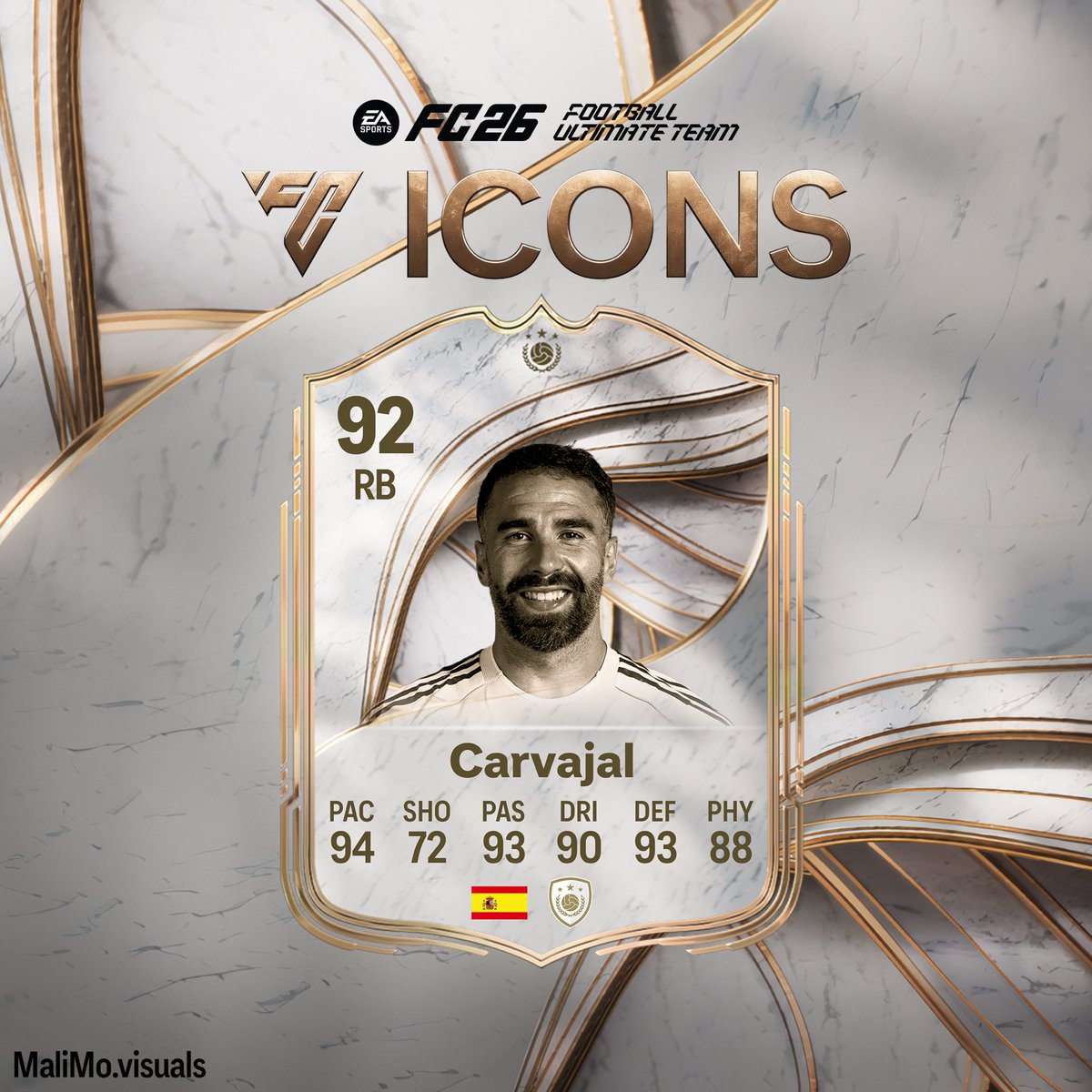 Mali_Mo88's tweet photo. FC 26 ICONS concept cards look unreal 🤯🔥 Dembele (96), Saka (93) &amp; Carvajal (92) could dominate Ultimate Team with insane pace, dribbling &amp; defense. Are these the most OP ICON predictions yet? 👀⚽ #FC26 #FUT26 #EAFC #UltimateTeam #Gaming https://t.co/5x4aMD8Eel