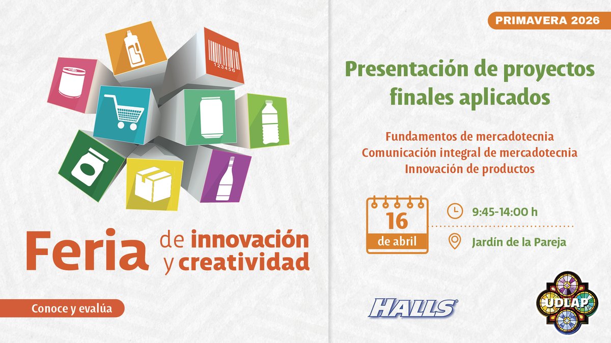 udlap's tweet image. No te pierdas la presentación de proyectos finales aplicados en nuestra Feria de Innovación y Creatividad. 
📍 Jardín de la Pareja 
⏰ 16 de abril 
¡Te esperamos para conocer y evaluar las ideas que están transformando el futuro! #ExcelenciaUDLAP #Innovación #Creatividad