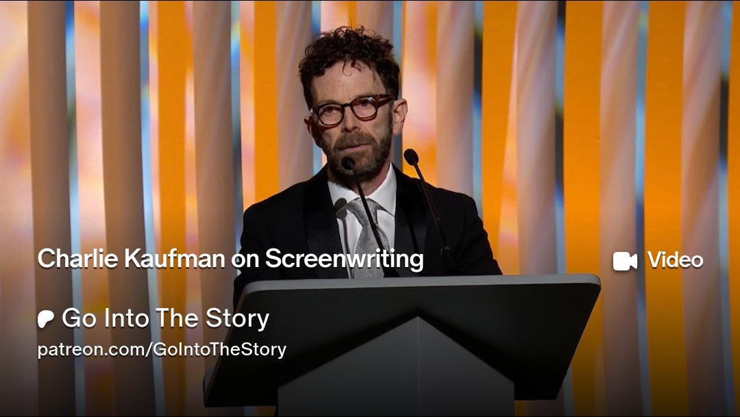 GoIntoTheStory's tweet image. A video of Charlie Kaufman’s WGA Awards acceptance speech as the 2023 Laurel Award  for Screenwriting Achievement. "They’ve tricked us into thinking we can’t do it without them, but the truth is they cannot do anything of value without us." patreon.com/posts/155608120 #screenwriting