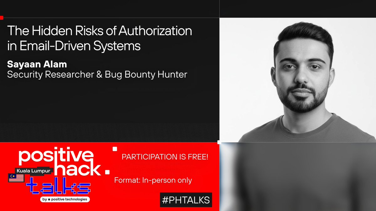 Send a fax as anyone. Upload photos to any frame. <a href="/ehsayaan/">Sayaan Alam</a> shows how email-driven systems turn sender addresses into broken authorization. Hear the case studies at #PHTalks Kuala Lumpur 🇲🇾: phtalks.ptsecurity.com