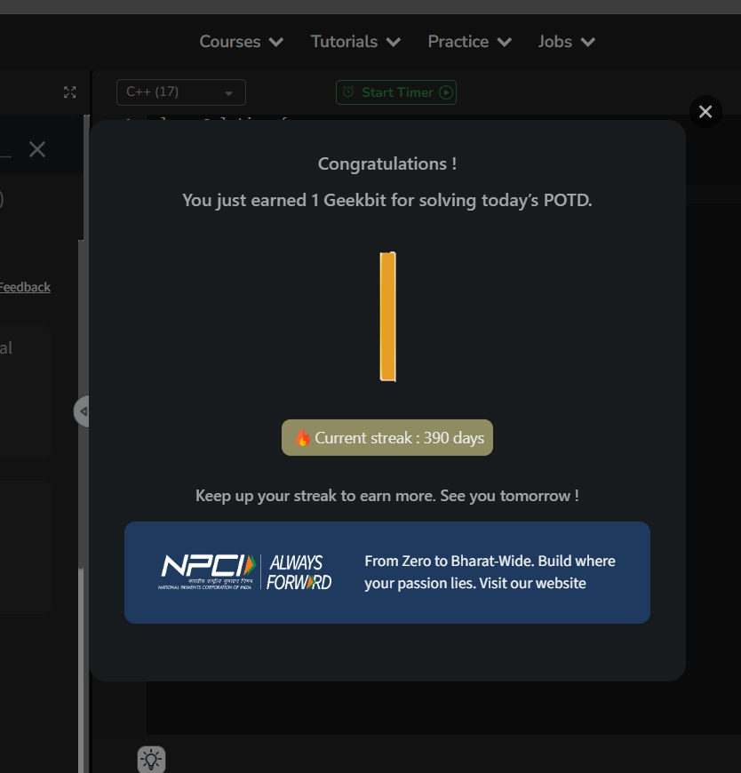 Soni490's tweet photo. 🚀 Day 59/60 – GFG × NPCI Challenge
Solved: Remove Spaces
Approach: ✂️ String Traversal
Filtered out spaces while building the result string. 
#60DaysChallenge #DSA #Strings #GeeksforGeeks #NPCI
@geeksforgeeks  @NPCI_NPCI @geeksforgeeks https://t.co/jNTKwdFLUf