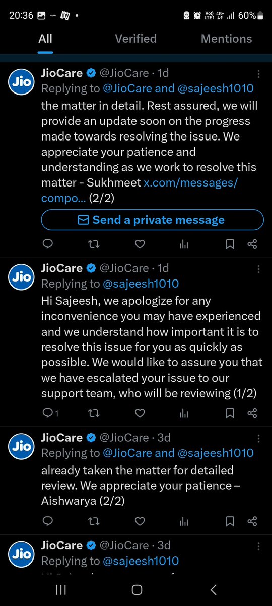 sajeesh1010's tweet image. Still the same scripted response! It has been 15 days, and your team is still "reviewing the matter." How much more time do you need to identify a simple installation delay?
​Order ID: NO0001CKMWO8
​@JioCare @RelianceJio @ConsumerCourtIn #JioAirFiber #CustomerServiceFailure