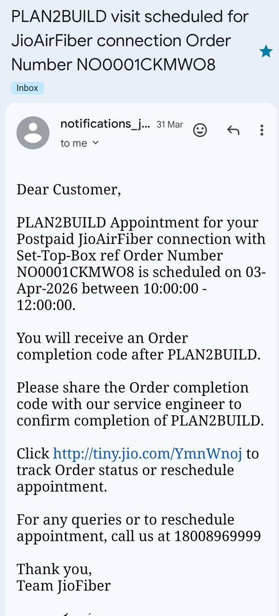 sajeesh1010's tweet image. Still the same scripted response! It has been 15 days, and your team is still "reviewing the matter." How much more time do you need to identify a simple installation delay?
​Order ID: NO0001CKMWO8
​@JioCare @RelianceJio @ConsumerCourtIn #JioAirFiber #CustomerServiceFailure