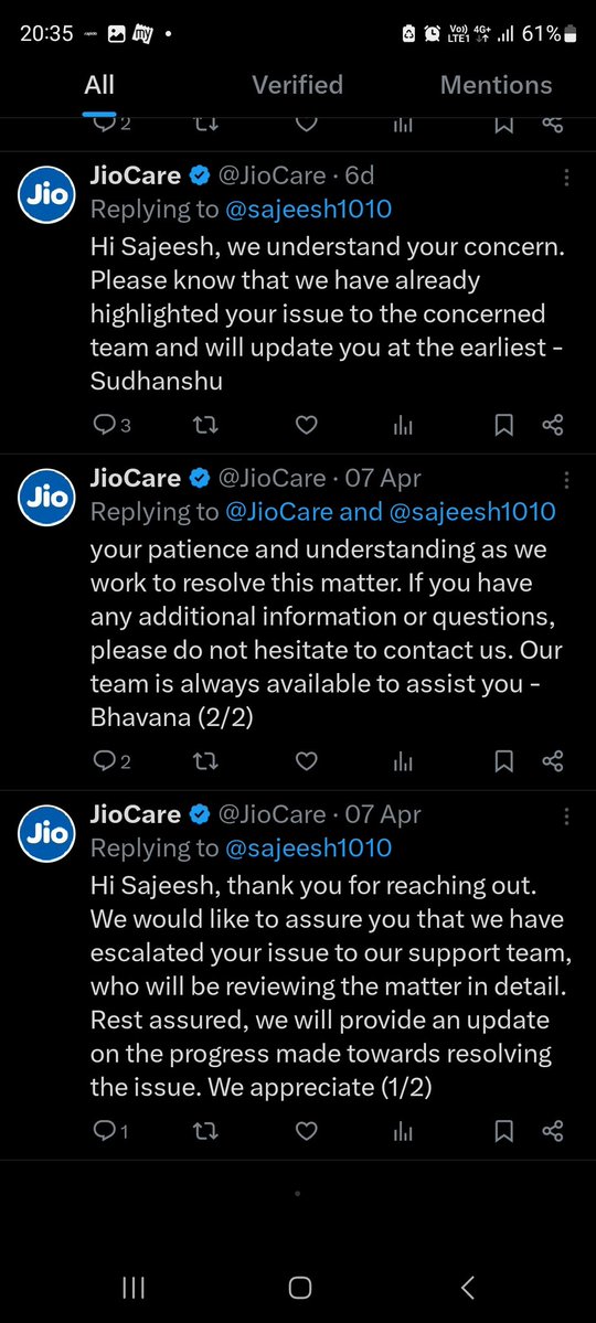 sajeesh1010's tweet image. Still the same scripted response! It has been 15 days, and your team is still "reviewing the matter." How much more time do you need to identify a simple installation delay?
​Order ID: NO0001CKMWO8
​@JioCare @RelianceJio @ConsumerCourtIn #JioAirFiber #CustomerServiceFailure