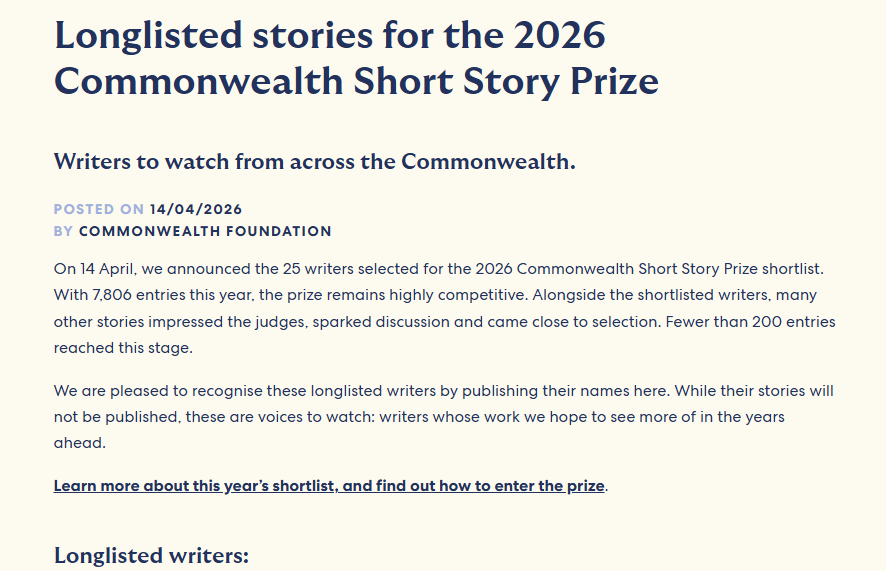 Rideedy's tweet photo. I didn’t make the 2026 Commonwealth Short Story shortlist, but I made the longlist — out of thousands, my story was seen. Last-minute entry, still counted. I showed up, I tried, I was seen. That counts. Praise God.  #OmoteRoDhe #Longlisted #CommonwealthWriters #NigerianWriters https://t.co/BZPcauTipU
