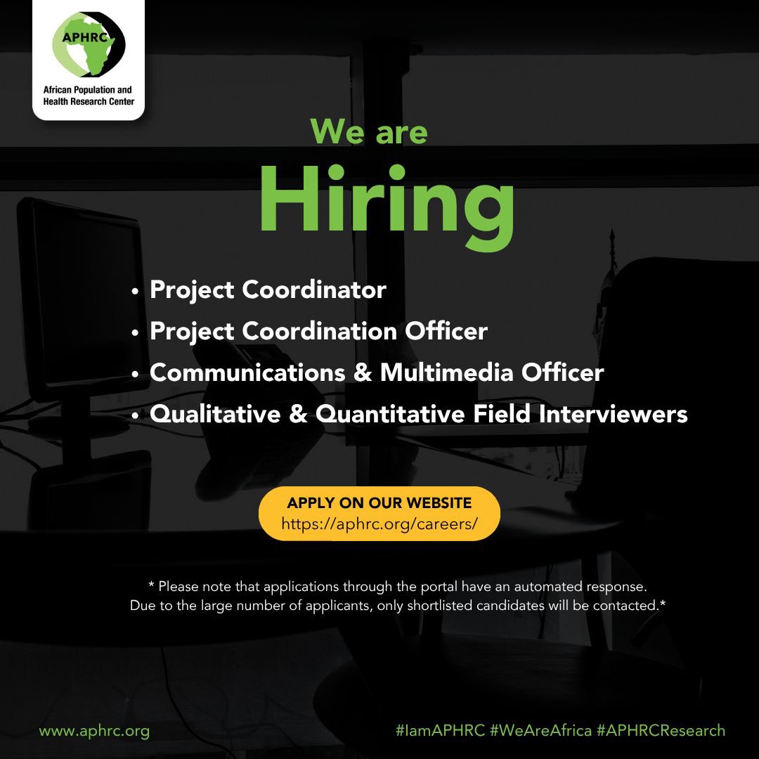 CKyobutungi's tweet image. It brings me great pleasure to say that @aphrc is hiring 📢📢
Apply,RT and share widely!
Apply on our website 

aphrc.org/careers/
#IkoKazi #IkokaziKE #IamAPHRC #WeAreAfrica