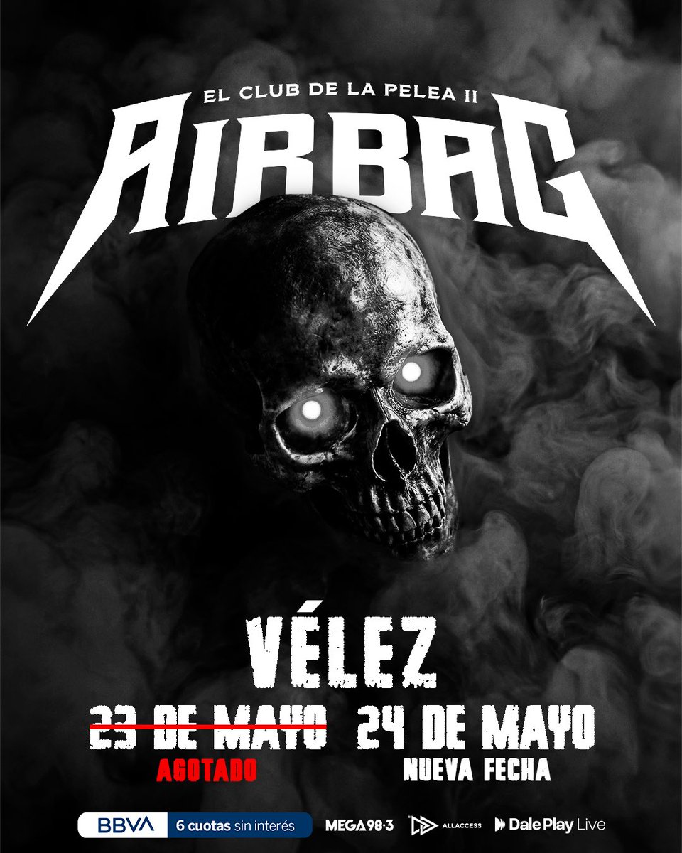 GuidoAIRBAG's tweet image. Nueva fecha 💀🎟️🏟️

allaccess.com.ar/event/airbag-e…