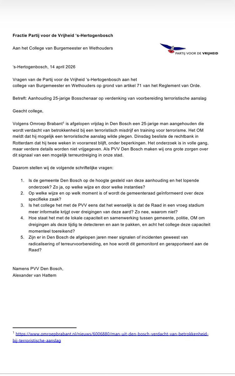 Raadsvragen #PVV #DenBosch
