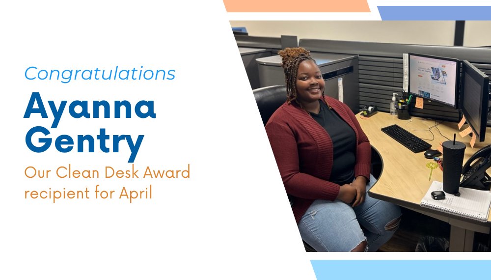 LeeTranServices's tweet photo. From our President; Jackie Polk, CTP: 

I would like to take a moment to recognize Ayanna Gentry as our Clean Desk Award recipient this month. She continues to stay organized, keep her workspace efficient, and approach each day with a great mindset. https://t.co/3LP0ocnW9R