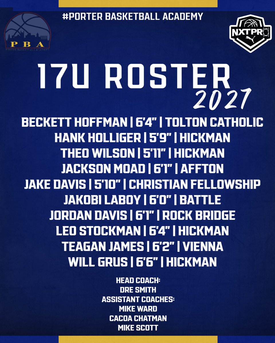 🚨 17U NXT Pro Session 4 – Kansas City 

PBA brings SIZE, SKILL &amp; DOGS 💪🏀

🗓️ April 17–19
📍 AdventHealth Sports Park at Bluhawk

🔥 vs 816 Hoops Stutz, Waukee JAM, Cooz Elite NXT, Omaha Elite

College coaches — don’t miss this group 👀
<a href="/PBA_Como/">Porter Basketball Academy</a> <a href="/NxtProHoops/">NXTPRO Hoops</a> <a href="/PRO16League/">PRO16/NXTPRO League</a>